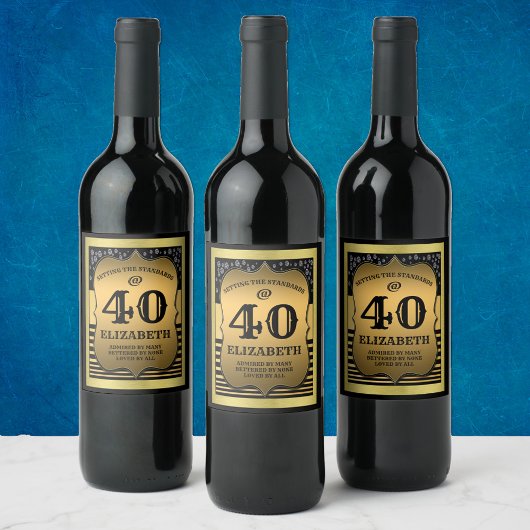 Étiquette Pour Bouteilles De Vin 40e anniversaire Célébration Black & Gold Standard