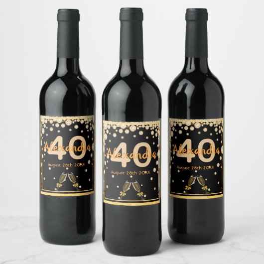 Étiquette Pour Bouteilles De Vin 40e anniversaire de fête diamants en or noir (Bouteilles)