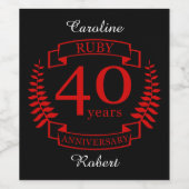 Étiquette Pour Bouteilles De Vin 40e ANNIVERSAIRE DE MARIAGE RUBIS (Étiquettes simples)