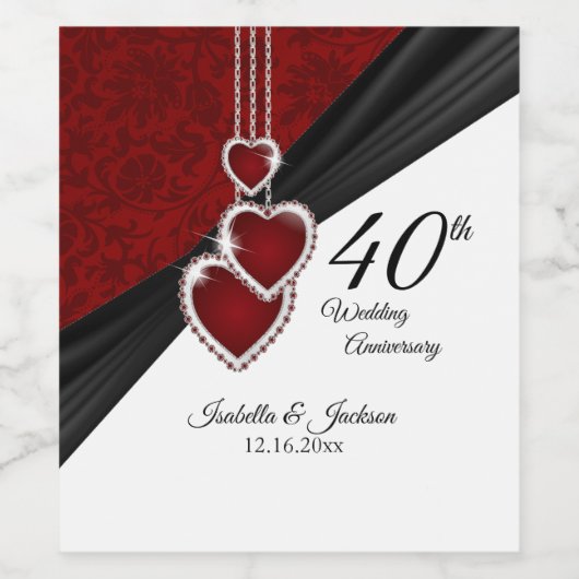 Étiquette Pour Bouteilles De Vin 40e anniversaire du Mariage de Ruby (Étiquettes simples)