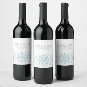 Étiquette Pour Bouteilles De Vin 40e anniversaire minimaliste Blue Snowflake person