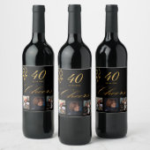 Étiquette Pour Bouteilles De Vin 40e anniversaire photo noir or chante script (Bouteilles)