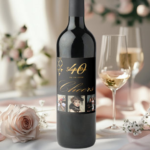 Étiquette Pour Bouteilles De Vin 40e anniversaire photo noir or chante script