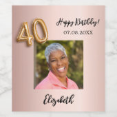 Étiquette Pour Bouteilles De Vin 40e anniversaire rose or rose photo (Étiquettes simples)