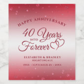 Étiquette Pour Bouteilles De Vin 40e Anniversaire Ruby Hearts ANNÉES EN FOREVER (Étiquettes simples)
