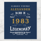 Étiquette Pour Bouteilles De Vin 40th Birthday 1983 Ajouter Nom Legendary Blue Gold (Étiquettes simples)