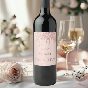 Étiquette Pour Bouteilles De Vin 40th birthday blush rose gold glitter drips name