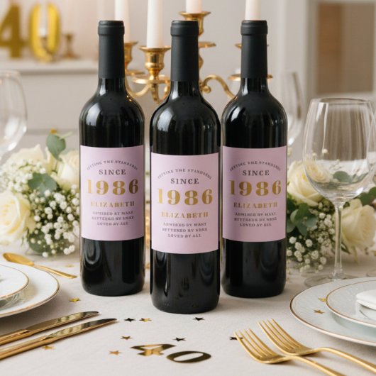 Étiquette Pour Bouteilles De Vin 40th Birthday Born 1986 Ajouter Nom Rose Grey
