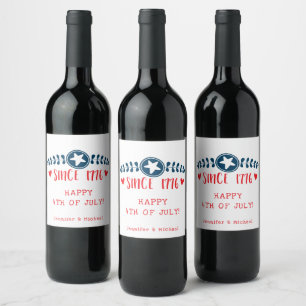 Étiquette Pour Bouteilles De Vin 4 juillet heureux Depuis 1776 - Patriotique