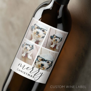 Étiquette Pour Bouteilles De Vin 4 Photo Collage - Moderne Joyeux Noël blanc
