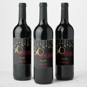 Étiquette Pour Bouteilles De Vin 50 ans de lumières vintages de jeune or rouge