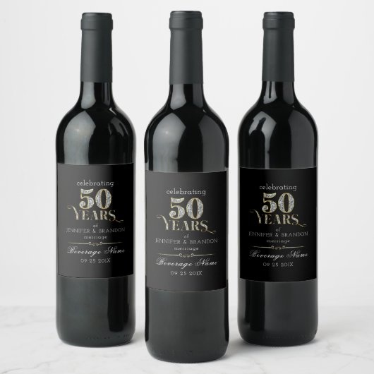 Étiquette Pour Bouteilles De Vin 50 ans de mariage typographie (Bouteilles)
