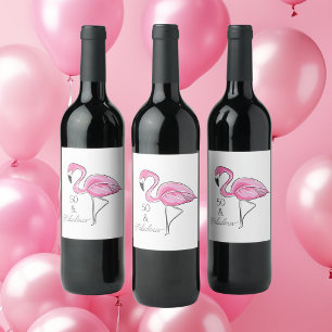Étiquette Pour Bouteilles De Vin 50 ans et Fabuleux Flamant Rose / Fête d'anniversa