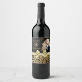 Étiquette Pour Bouteilles De Vin 50 et fabuleuse fête d'anniversaire noire en or (Devant)