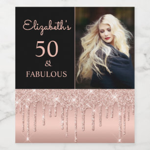 Étiquette Pour Bouteilles De Vin 50 et fabuleux Rose Gold Drips Anniversaire victoi