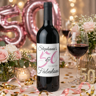 Étiquette Pour Bouteilles De Vin 50 et fête d'anniversaire personnalisée par rose
