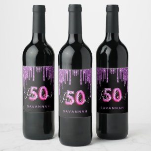 Étiquette Pour Bouteilles De Vin 50 Fabuleux anniversaire noir pourpre gouttes de p