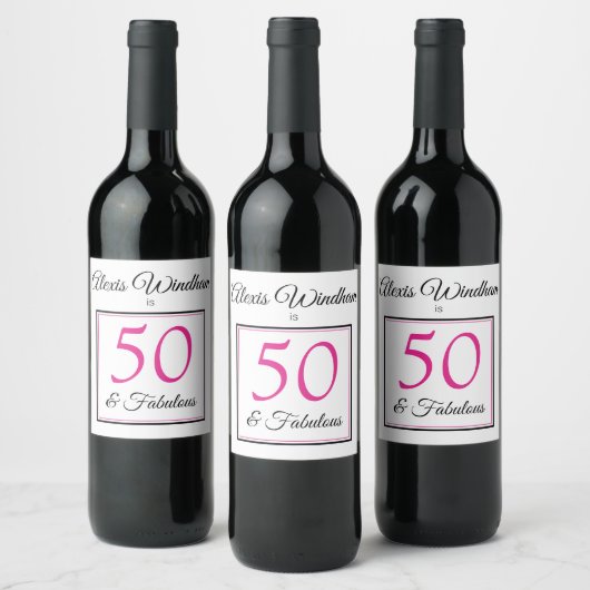 Étiquette Pour Bouteilles De Vin 50 & fabuleux anniversaire rose avec le nom (Bouteilles)