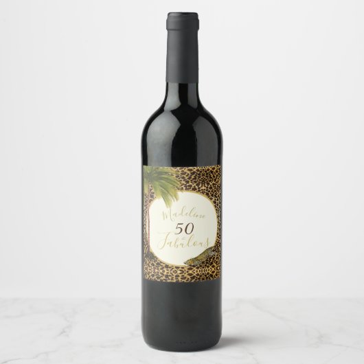 Étiquette Pour Bouteilles De Vin 50 Fabuleux Cinquantième Empreinte de léopard Palm (Devant)