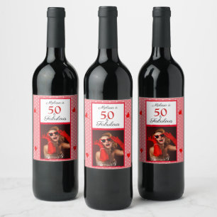 Étiquette Pour Bouteilles De Vin 50 & Fabuleux Nom photo Rouge 50e Anniversaire Ros