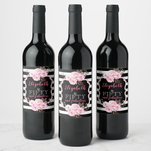 Étiquette Pour Bouteilles De Vin 50 & Fabuleux rose floral noir bande (Bouteilles)