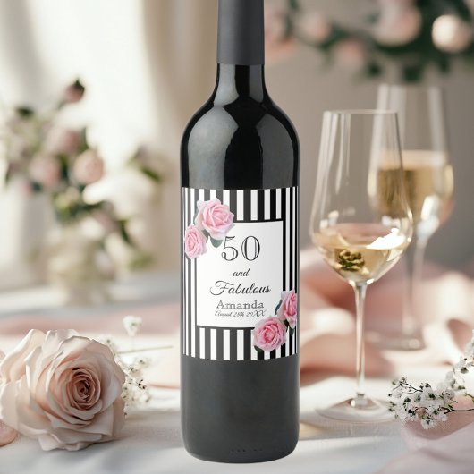 Étiquette Pour Bouteilles De Vin 50 fabuleux roses roses d'anniversaire noir blanc 