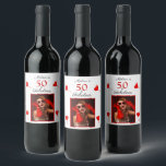 Étiquette Pour Bouteilles De Vin 50 & Fabulous Custom Photo Name Red 50th Birthday<br><div class="desc">Personnalisez ce produit de fête du 50e anniversaire. Avec et sans pois. Célébrez-la d'avoir 50 ans et fabuleux. Ce thème typographique et un ballon de coeur coloré. Un design moderne,  ludique et élégant. La police de style de script et les couleurs peuvent être modifiées lorsque vous customisez plus loin.</div>