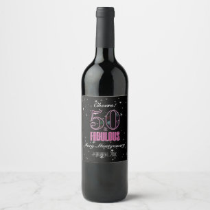Étiquette Pour Bouteilles De Vin 50 & Fabulous Pink Black Typographie 50e anniversa