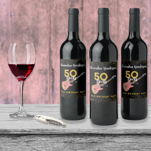 Étiquette Pour Bouteilles De Vin 50 Roches Rose Noir Or Fête d'anniversaire 50 ans