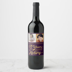 Étiquette Pour Bouteilles De Vin 50e anniversaire Alors et maintenant Photos Purp
