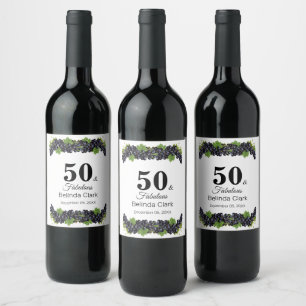 Étiquette Pour Bouteilles De Vin 50e anniversaire avec des raisins violets