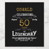 Étiquette Pour Bouteilles De Vin 50e anniversaire Black Gold Legendary Funny (Étiquettes simples)