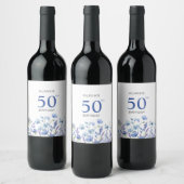 Étiquette Pour Bouteilles De Vin 50e anniversaire Blue Floral (Bouteilles)
