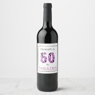 Étiquette Pour Bouteilles De Vin 50e anniversaire Cinquante et fabuleux floral pour