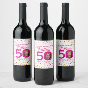 Étiquette Pour Bouteilles De Vin 50e anniversaire coloré couleur jaune confetti pho