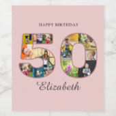 Étiquette Pour Bouteilles De Vin 50e anniversaire de fête Photo Collage Dusty Blush (Étiquettes simples)