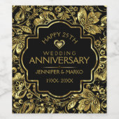 Étiquette Pour Bouteilles De Vin 50e anniversaire de Mariage Damas d'or (Étiquettes simples)