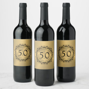 Étiquette Pour Bouteilles De Vin 50e anniversaire du mariage dentelle noire et or