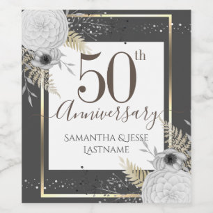 Étiquette Pour Bouteilles De Vin 50e anniversaire du Mariage Floral