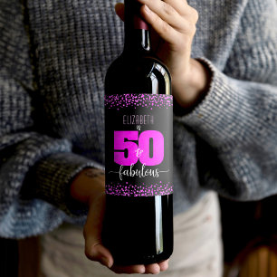 Étiquette Pour Bouteilles De Vin 50e anniversaire fabuleux points en feuille rose c