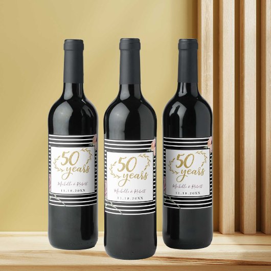Étiquette Pour Bouteilles De Vin 50e anniversaire mariage parties scintillant aquar