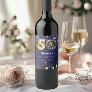 Étiquette Pour Bouteilles De Vin 50e anniversaire marine bleu or étoiles photo