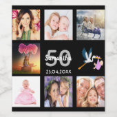 Étiquette Pour Bouteilles De Vin 50e anniversaire photo collage noir (Étiquettes simples)