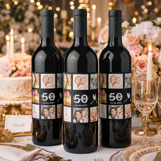 Étiquette Pour Bouteilles De Vin 50e anniversaire photo collage noir