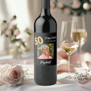 Étiquette Pour Bouteilles De Vin 50e anniversaire photo en or noir