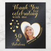 Étiquette Pour Bouteilles De Vin 50e anniversaire Photo Merci noir et or (Étiquettes simples)