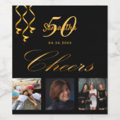Étiquette Pour Bouteilles De Vin 50e anniversaire photo noir or chante script (Étiquettes simples)