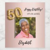 Étiquette Pour Bouteilles De Vin 50e anniversaire rose or rose photo (Étiquettes simples)