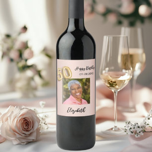 Étiquette Pour Bouteilles De Vin 50e anniversaire rose or rose photo