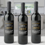 Étiquette Pour Bouteilles De Vin 50th Birthday 1973 Ajouter Votre Nom Légendaire Vi<br><div class="desc">Célébrez ce jalon en style avec notre étiquette de vin noir et or à 50 ans. Conçu pour un look vintage, ce étiquette unique sera un complément parfait à votre occasion spéciale. Impressionnez vos invités avec un cadeau exquis qui ne manquera pas de tourner la tête et d'exciter leurs papilles...</div>
